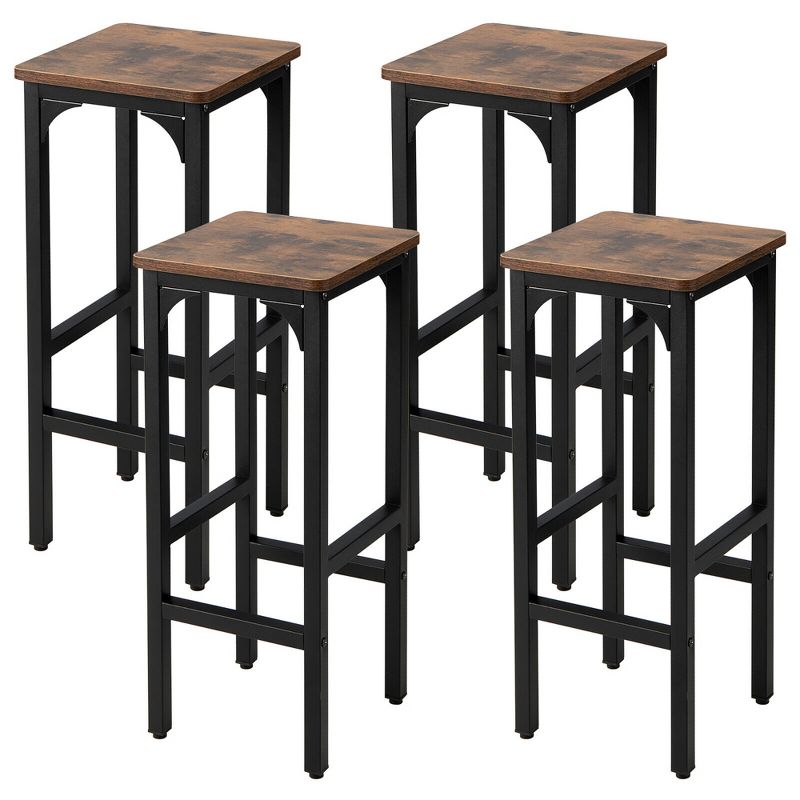 Tangkula Set of 4 Industrial Bar Stools 28" Kitchen Breakfast Bar Chairs Rustic Brown, 1 of 9