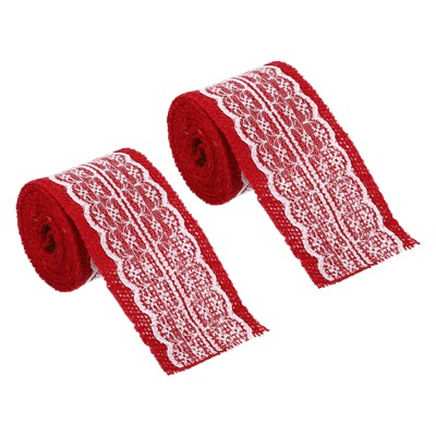 Unique Bargains DIY Wrapping Decoration Soft Burlap Fabric Lace Ribbon 2 Pcs