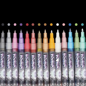 PINTAR Premium Metallic Paint Pens - 14 Pack Fine Tip Paint Pens For Rock Painting, Stone, Ceramic, Glass, Wood, Fabric, Porcelain and Paper - 1 of 4