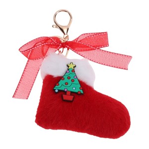 Unique Bargains Christmas Keychain with Double Ring and Lobster Clasp Plush Mesh Metal 1 Pc - 1 of 4
