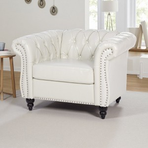 39" PU Leather 1-Seater Sofa with Soft Cushions and Wood Legs - 1 of 4