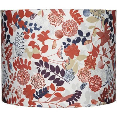 Springcrest Colorful Floral Medium Drum Lamp Shade 14" Top x 14" Bottom x 11" High (Spider) Replacement with Harp and Finial