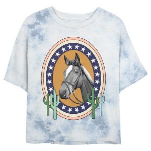 Juniors Womens Lost Gods Western Horse Star Frame Portrait Crop T-Shirt - 1 of 4