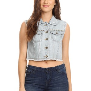 Anna-Kaci Women's Cotton Denim Cropped Vest for Everyday Look - 1 of 4