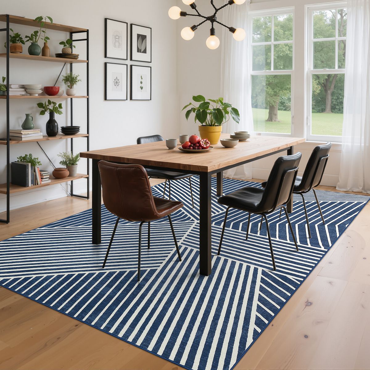 Modern Rug for Living Room Geometric Striped Floor Mat with Non-Slip Backing, Foldable Ultra-Thin Bedroom Carpet, Non-Shedding Low Pile Indoor Carpet - thumbnail 5