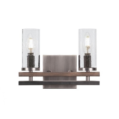Toltec Lighting Belmont 2 - Light Vanity in  Graphite/Distressed Wood with 2.5" Clear Bubble Shade