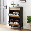 Rattan Shoe Storage Cabinet with 2 Flip Drawers, Farmhouse Narrow Shoe Organizer with a Slide-Out Drawer - 2 of 4