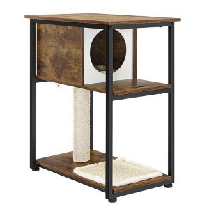 FEANDREA Cat Tree and End Table Cat Tower with Scratching Post and Mat Cat Condo for Living Room Rustic Brown - 1 of 4