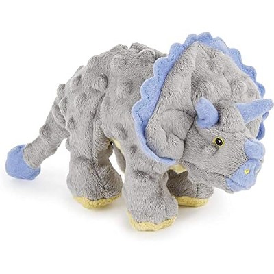 goDog Dinos Frills Squeaky Plush Dog Toy, Chew Guard Technology - Gray, Small