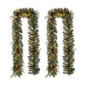 FIONECA 9ft Greenery Christmas Garland With Lights (Set of 2) - 1 of 4