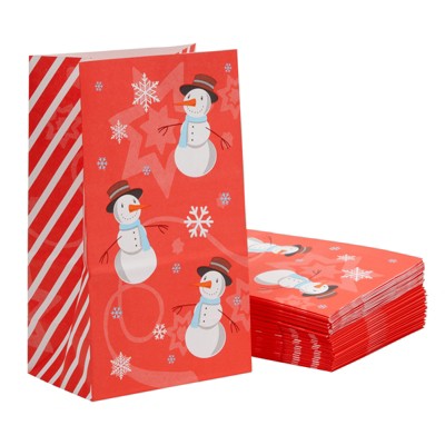 36 Pack Snowman Christmas Goodie Bags for Holiday Party Favors, Treats, and Gifts (Red, 5.1 x 8.7 x 3.2 In)