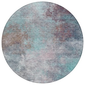 Teal Blue And Blush Abstract Washable Indoor Outdoor Area Rug - 1 of 4