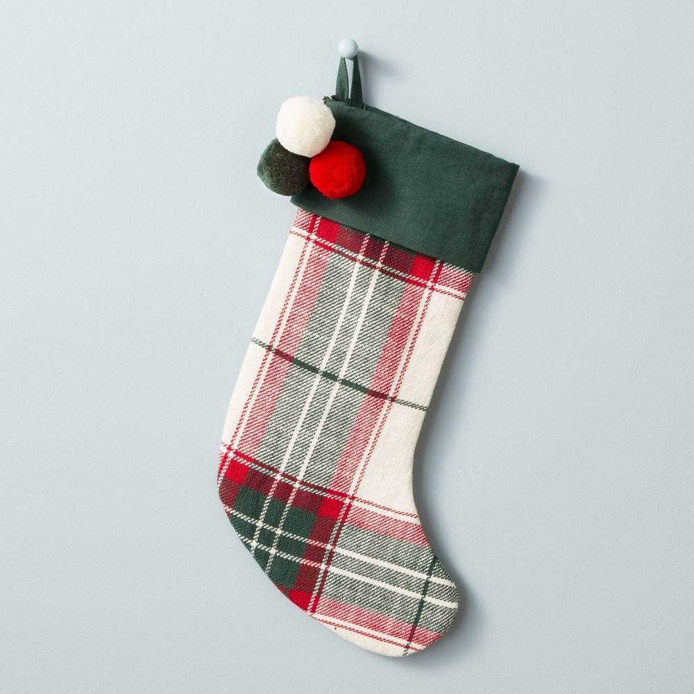 Holiday Plaid Woven Christmas Stocking Red/Green/Cream - Hearth & Hand with Magnolia