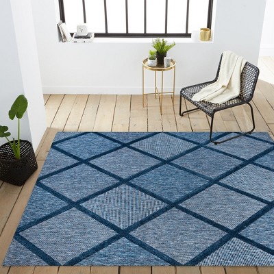 Navy Trellis Handmade Synthetic 3x5 Indoor/Outdoor Rug