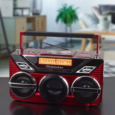Studebaker SB2165R Portable Bluetooth Avanti Stereo Boombox with High Power Bass - Red