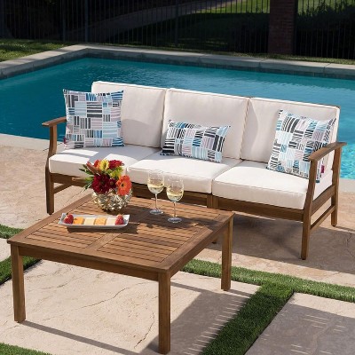 Sapphtopaz Patio Furniture Set Acacia Wood Loveseat Sectional Conversation Outdoor Chairs with Cushions Square Table for Patio, Garden, Terrace