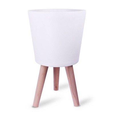 20.9" Lightweight Cement Classic Outdoor/Indoor Planter with Wooden Legs White - Rosemead Home & Garden, Inc.