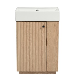 Vynxaria 21.6-Inch Wood Bathroom Vanity - Ceramic Sink, Left-Door Cabinet, Open/Closed Storage, MDF Wood Grain - For Small Bathrooms - 1 of 4