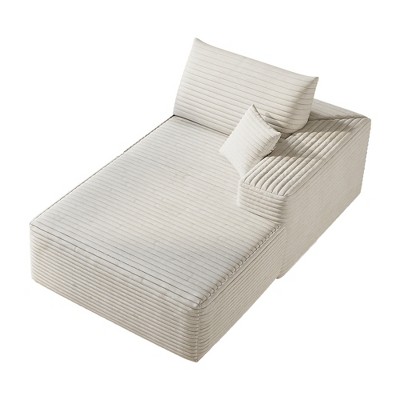 Vynxaria Minimalist Modular Sectional Sleeper Sofa - White Plush Corduroy Fabric, Reversible Chaise Lounge