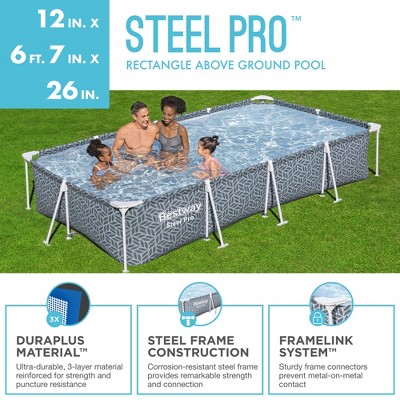 Bestway 12' x 6.5' Gray Steel Frame Rectangular Pool