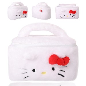 Sanrio Hello Kitty Fluffy Travel Cosmetic Bag - Soft Plush Makeup Cosmetic Jewelry Pouch - 1 of 4