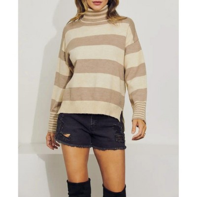 Women's COTTON-BLEND MULTI-STRIPE TURTLENECK SWEATER - J.NNA