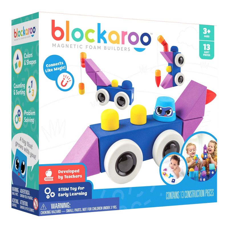 Blockaroo Magnetic Foam Building Blocks, Soft Foam Blocks to Develop Early STEM Learning Skills,  Ultimate Bath Toy for Toddlers & Kids - Roadster Set, 1 of 11