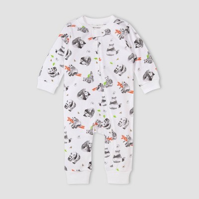 Image of Burt's Bees Baby® Organic Cotton Panda Pals Pajama Jumpsuit - White Newborn
