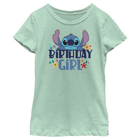 Lilo & Stitch Girl's Lilo & Stitch Birthday Girl Stitch T-Shirt - Mint - Small