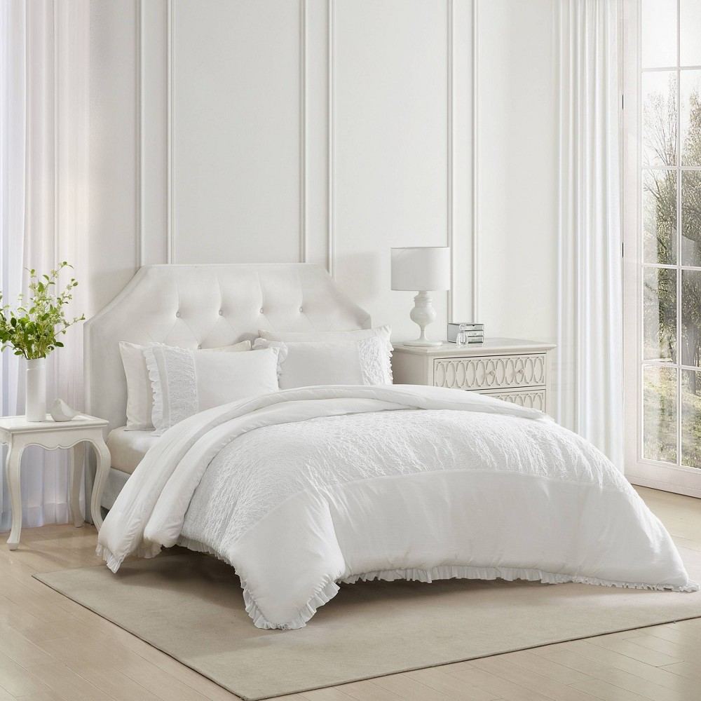 Photos - Bed Linen Laura Ashley 2pc Twin Eyelet Ruffle Comforter Bedding Set White