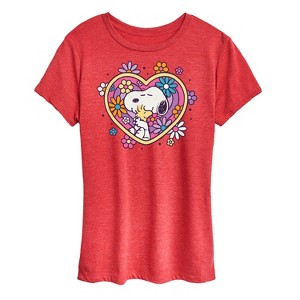 Women's - Peanuts - Hug Heart Flower Short Sleeve Graphic T-Shirt - 1 of 4