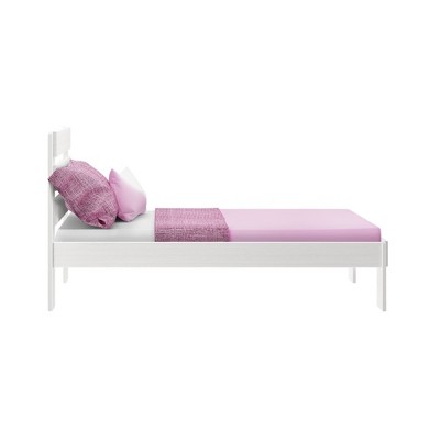 White Wash Twin Pine Platform Bed with Plank Headboard