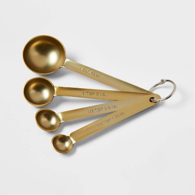 4pc Stainless Steel Brass Finish Measuring Spoons - Threshold™