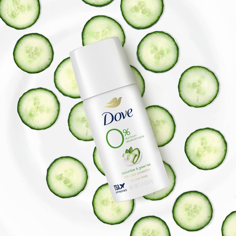 Dove Beauty 0% Aluminum, Cucumber &#38; Green Tea Deodorant Spray - Trial Size - 1.1oz, 5 of 7