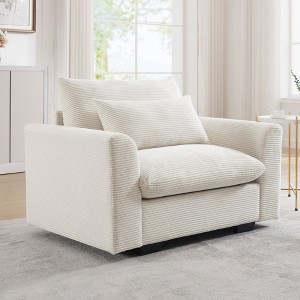 PAGED Plush Corduroy Accent Chair with Removable Lumbar Pillow, Modern Armchair for Living Room, Bedroom, Study, Warm Beige - 1 of 4