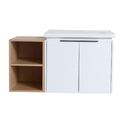 Soft-Close Wall-Mounted Bathroom Vanity with Ceramic Sink, Compact Storage for Small Bathrooms, White