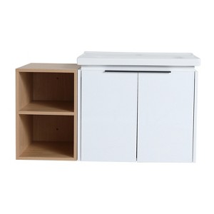 Soft-Close Wall-Mounted Bathroom Vanity with Ceramic Sink, Compact Storage for Small Bathrooms, White - 1 of 4