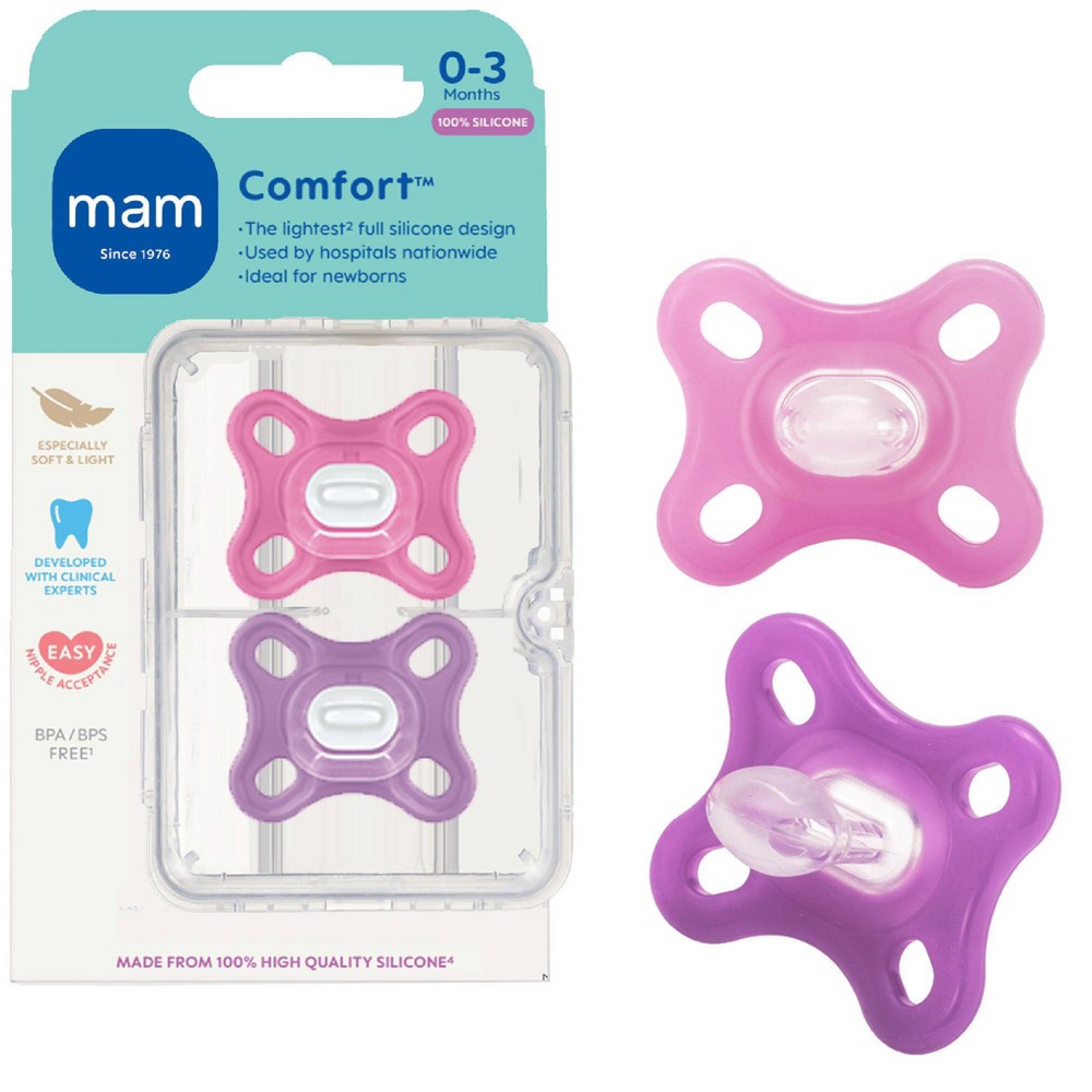 MAM Comfort Pacifiers 0+ - Girl - 2pk: Silicone, BPA-Free