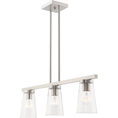 Brushed Nickel 3-Light Linear Chandelier with Clear Glass Shades