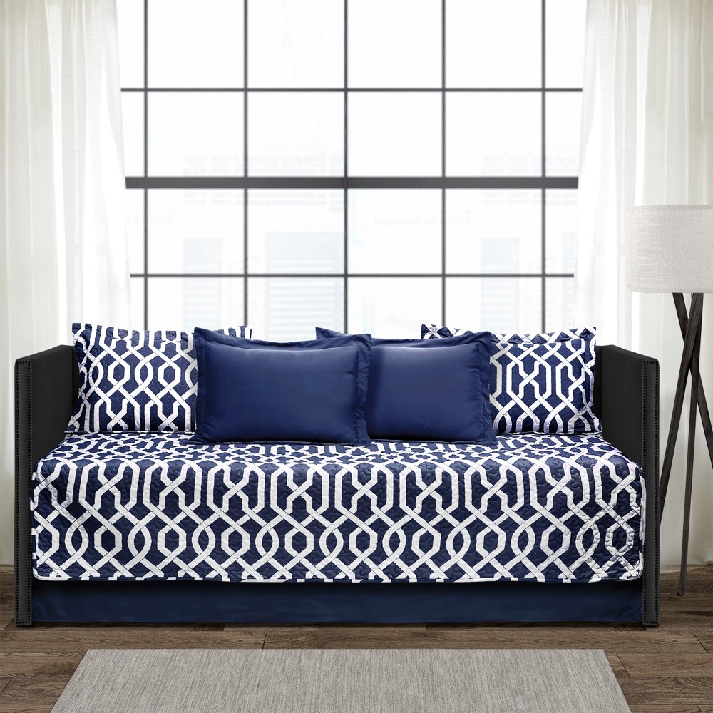 Photos - Bed Linen 39"x75" 6pc Edward Trellis Daybed Cover Set Navy - Lush Décor