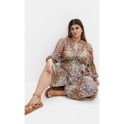 Women's Plus Size Mysteria Print Dress - saddle | CITY CHIC