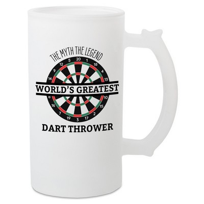 100 North Freezable 16 Ounce Translucent White Matte Frosted Glass Craft Drinking Stein Beer Mug With Thumb Grip Handle, The Myth The Legend World's