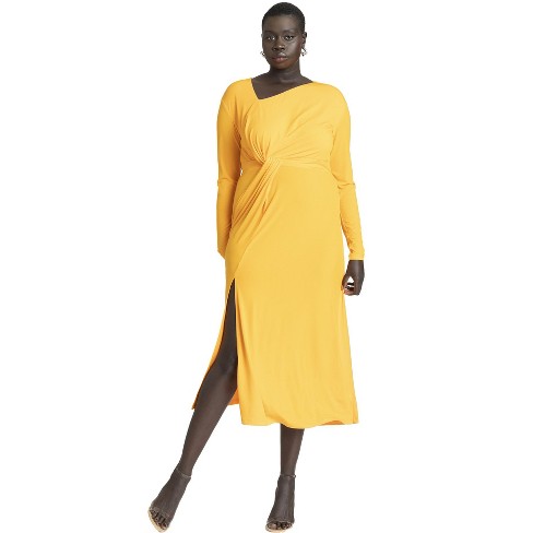 ELOQUII Women s Plus Size Twist Detail Fit And Flare 20 Yellow