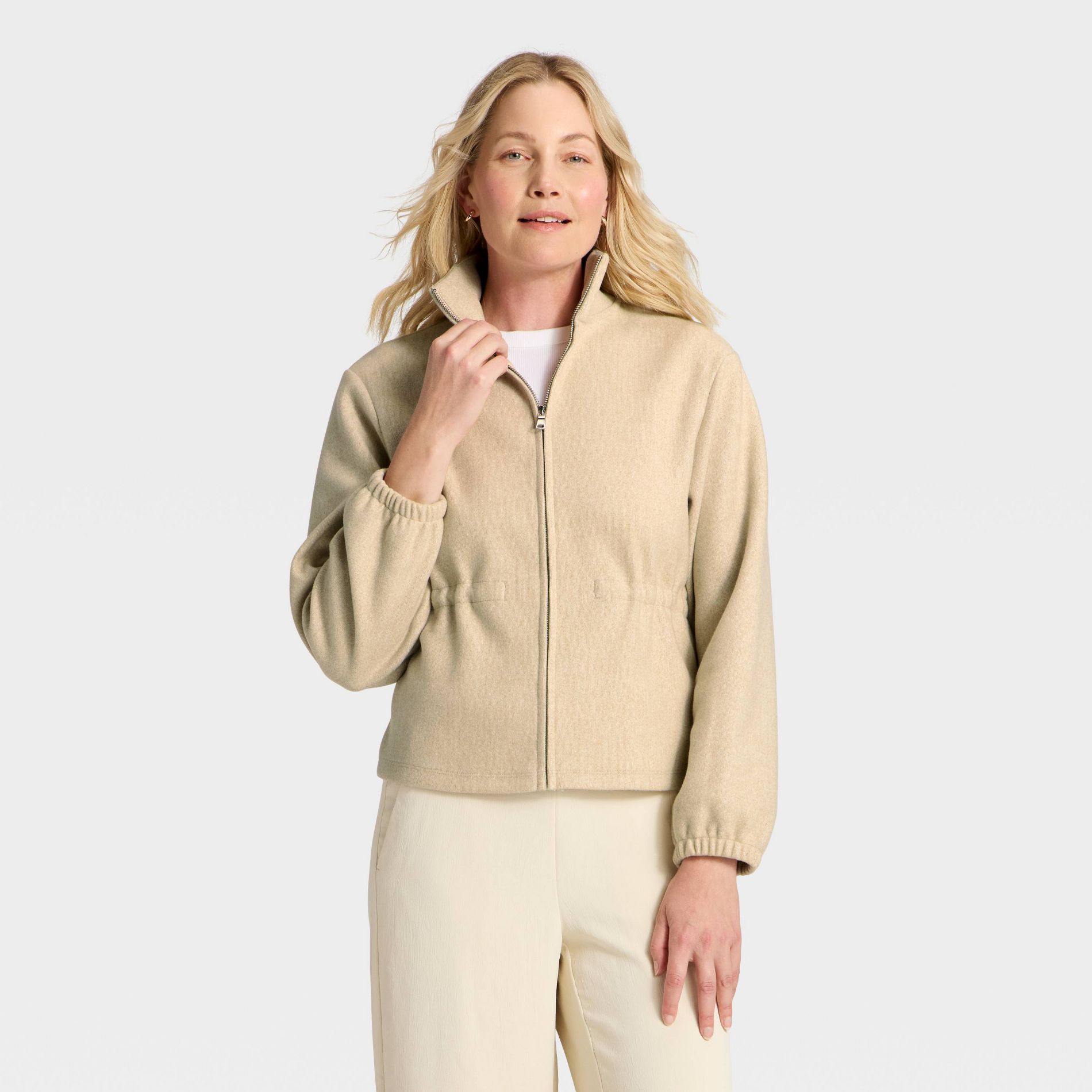 Women's Brushed Cinched Waist Zipped Jacket - A New Day™