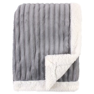 Hudson Baby Infant Corduroy Blanket with Faux Shearling Backing and Trim, Gray, 30x40 inches - 1 of 2