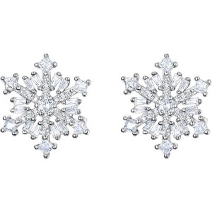 925 Sterling Silver Snowflake Stud Earrings with Cubic Zirconia. - 1 of 4