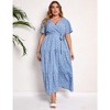 Garvee Women Plus Size V Neck Wrap Maxi Dress High Waist Ruffle Summer Casual Dress with Belt Short Sleeve - 2 of 4