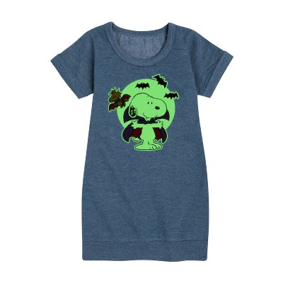 - Peanuts - Glow In The Dark Snoopy Vampire Graphic Short Sleeve Fleece Dress
