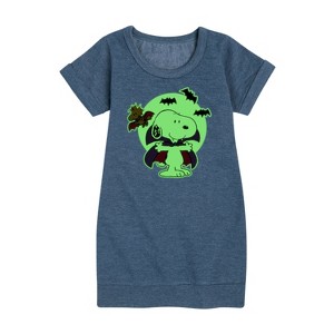 - Peanuts - Glow In The Dark Snoopy Vampire Graphic Short Sleeve Fleece Dress - 1 of 4