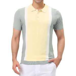 Lars Amadeus Men's Irregular Color Block Patchwork Knitted Short Sleeves Polo Shirts - 1 of 4